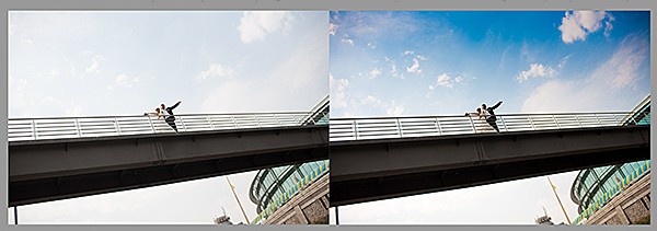 Comparison: sky photo on automatic settings vs. with technique